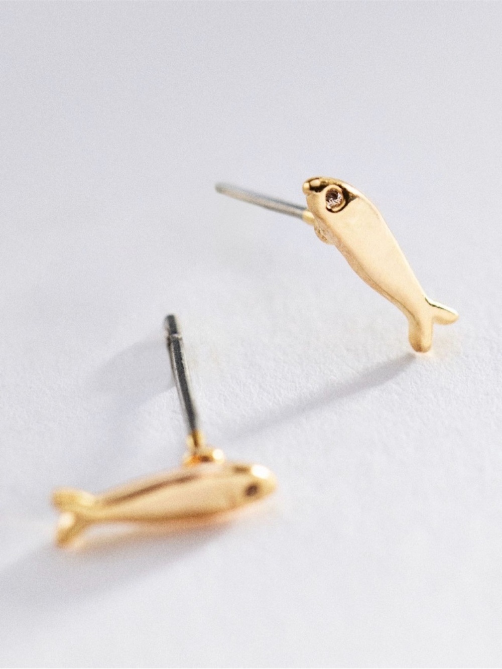 Anthropologie Gold Fish Stud Earrings